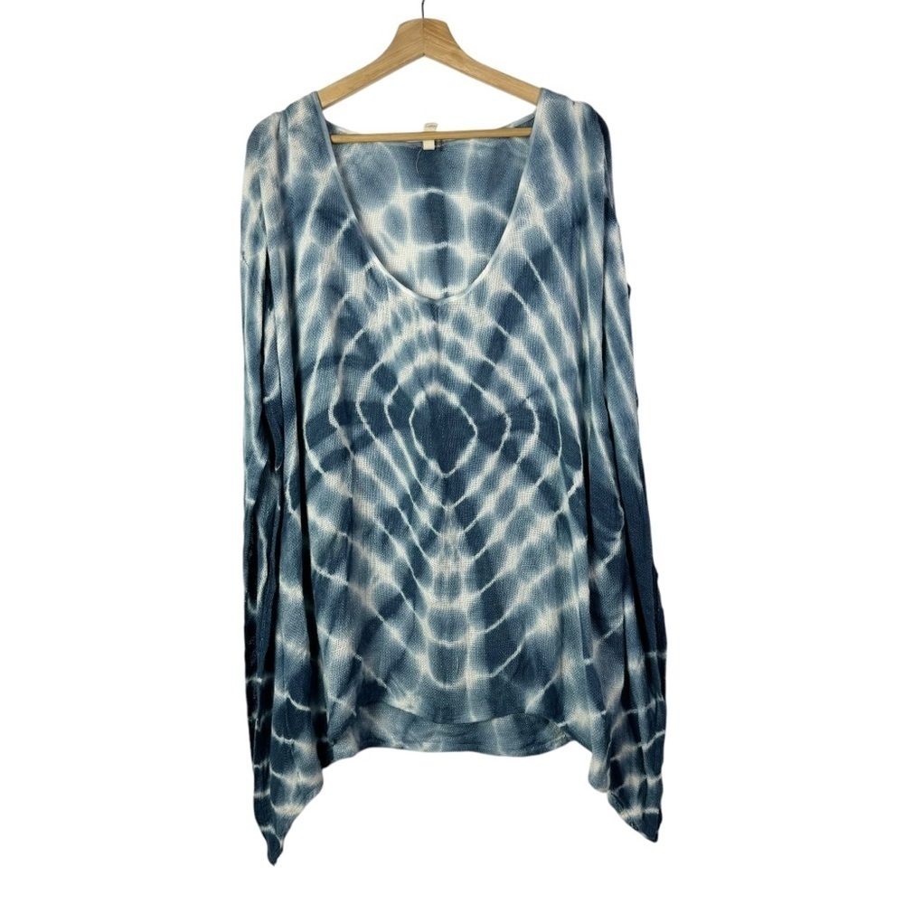Boutique Elan Blue & White Tie Dye Short‎ Sleeve Top OS